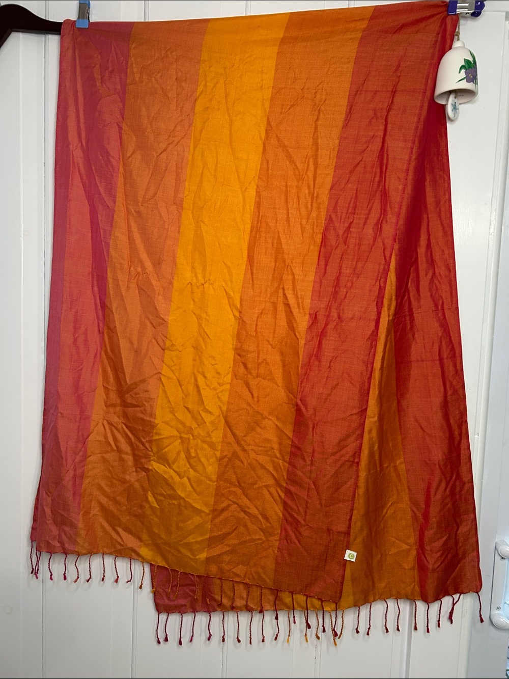 Company Labeled 25”X80 Pink & Orange silk Woven Scarf with fringe